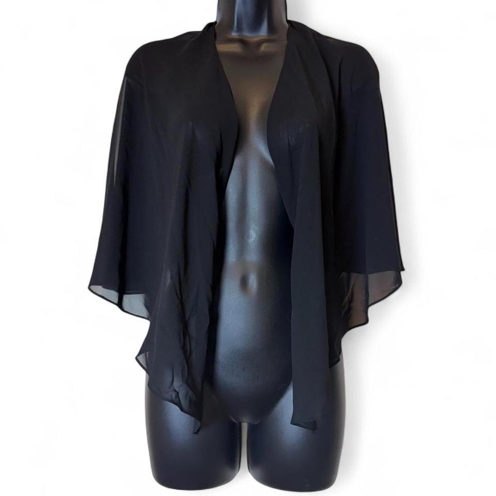Whimsigoth Black Sheer Chiffon Open Front Convertible Button Sleeve Shrug Shawl